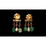 Roman Gold Earrings with Emeralds and Pearls