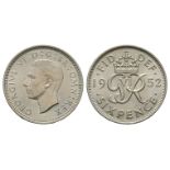 English Milled Coins - George VI - 1952 - Sixpence