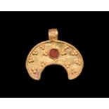 Roman Gold and Garnet Lunar Pendant