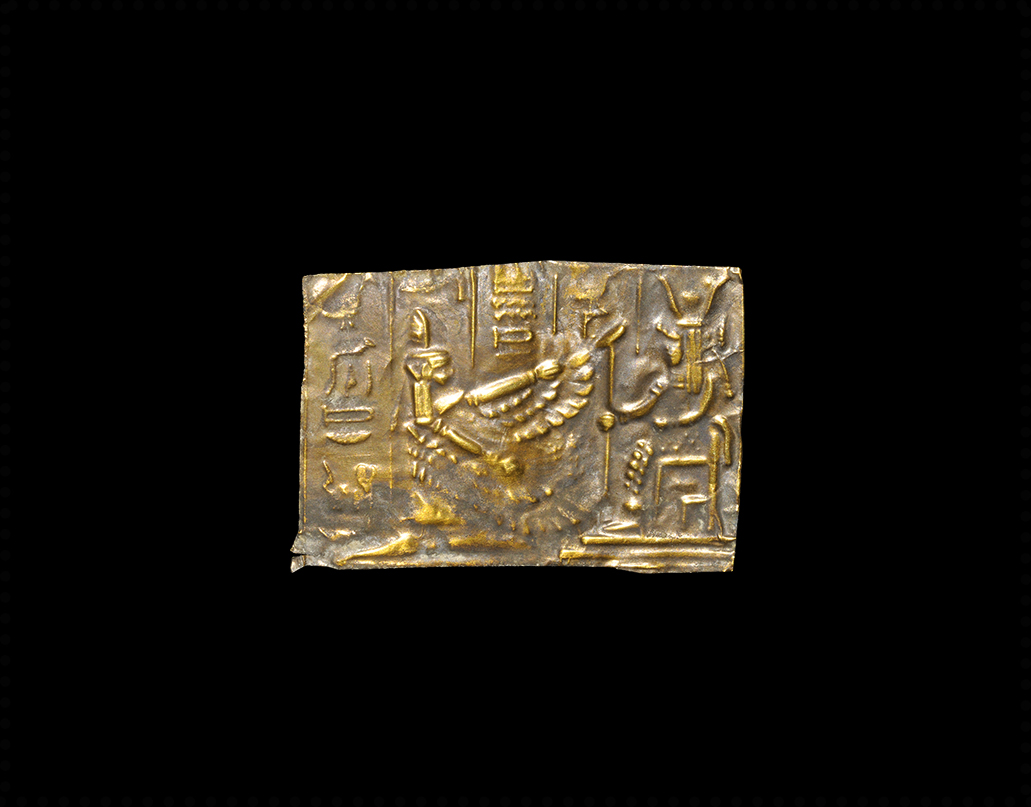 Egyptian Gold Panel with Maat before Isis