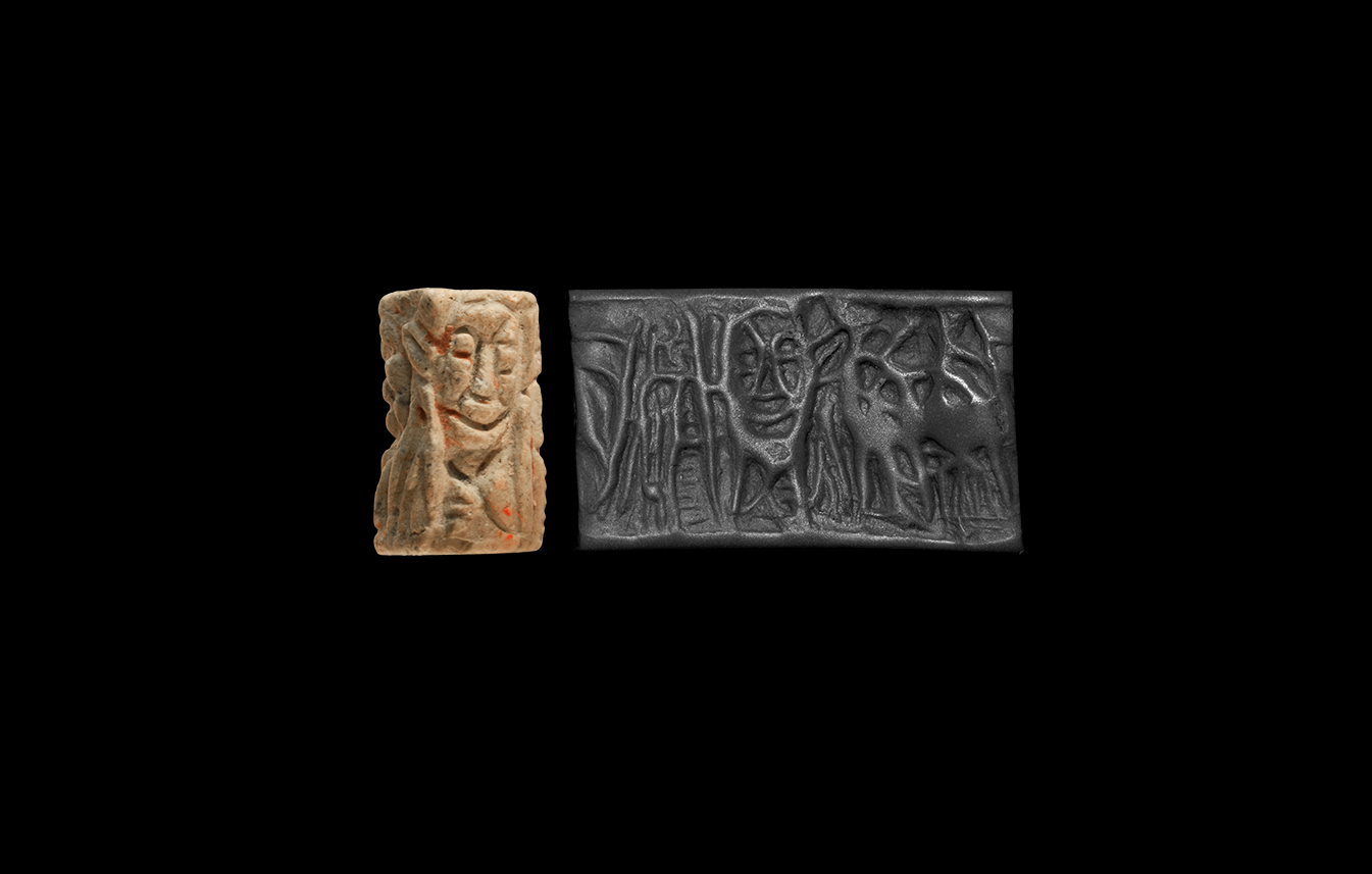 Western Asiatic Cylinder Seal with Standing Figures