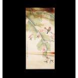 Chinese Scroll Painting of Birds on a Banana Tree