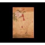 Chinese Scroll Painting with Hen and Rooster