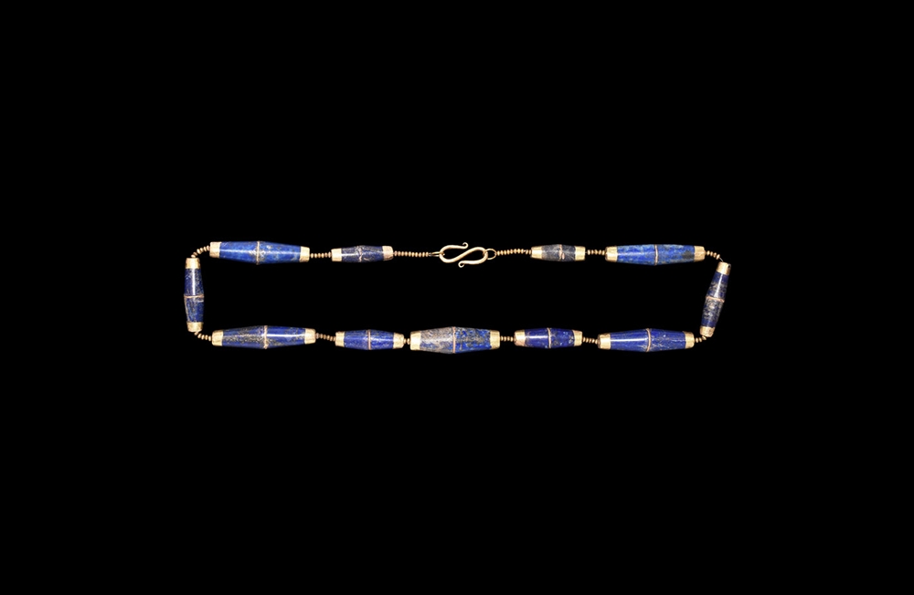 Phoenician Gold-Capped Lapis Lazuli Bead Necklace