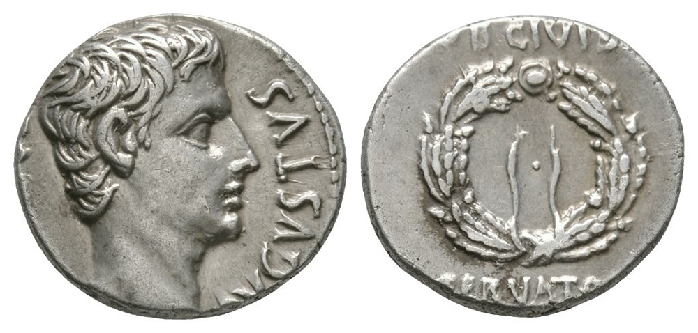 Roman Imperial Coins - Augustus - Wreath Denarius