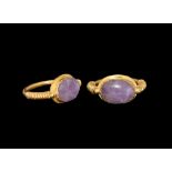 Egyptian Amethyst Scarab in Gold Ring