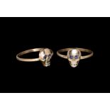 Post Medieval Gold Skull Ring with Sapphires