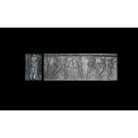 Akkadian Cylinder Seal with Fighting Gods