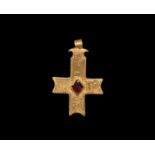 Byzantine Gold Inscribed Cross Pendant