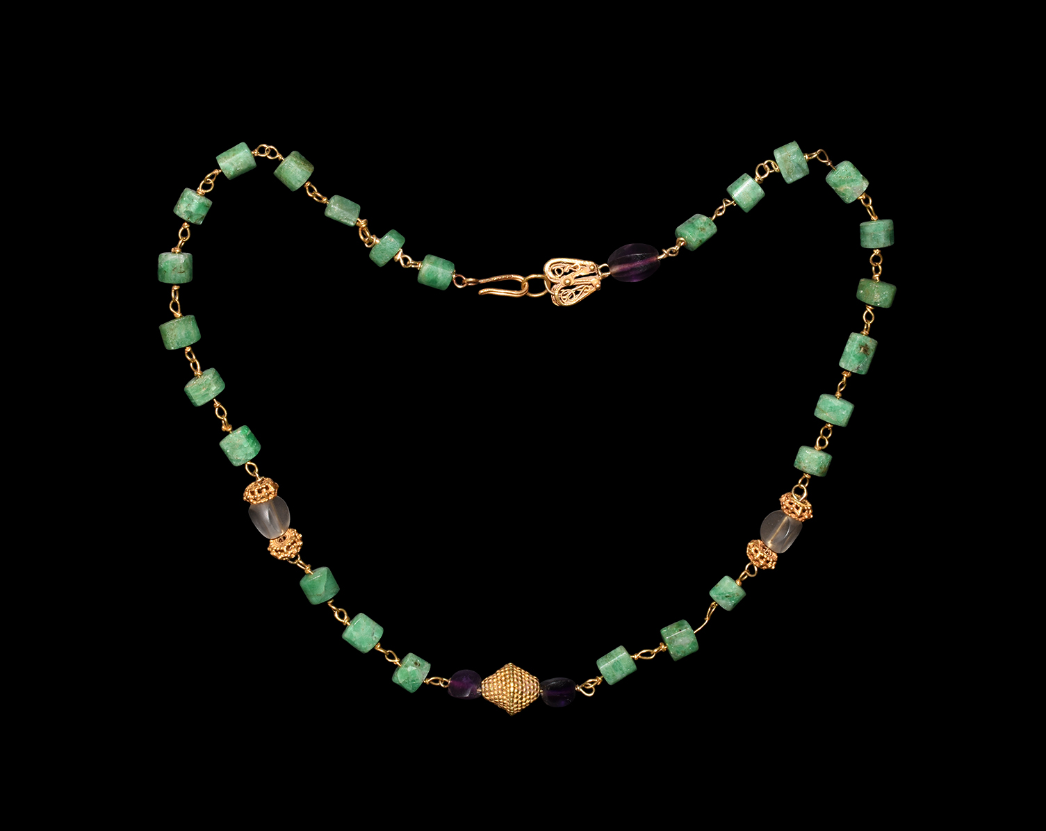 Romano-Egyptian Gold Chain Necklace w/ Emeralds