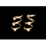 Greek Gold Turreted Hair Braid Ring Pair