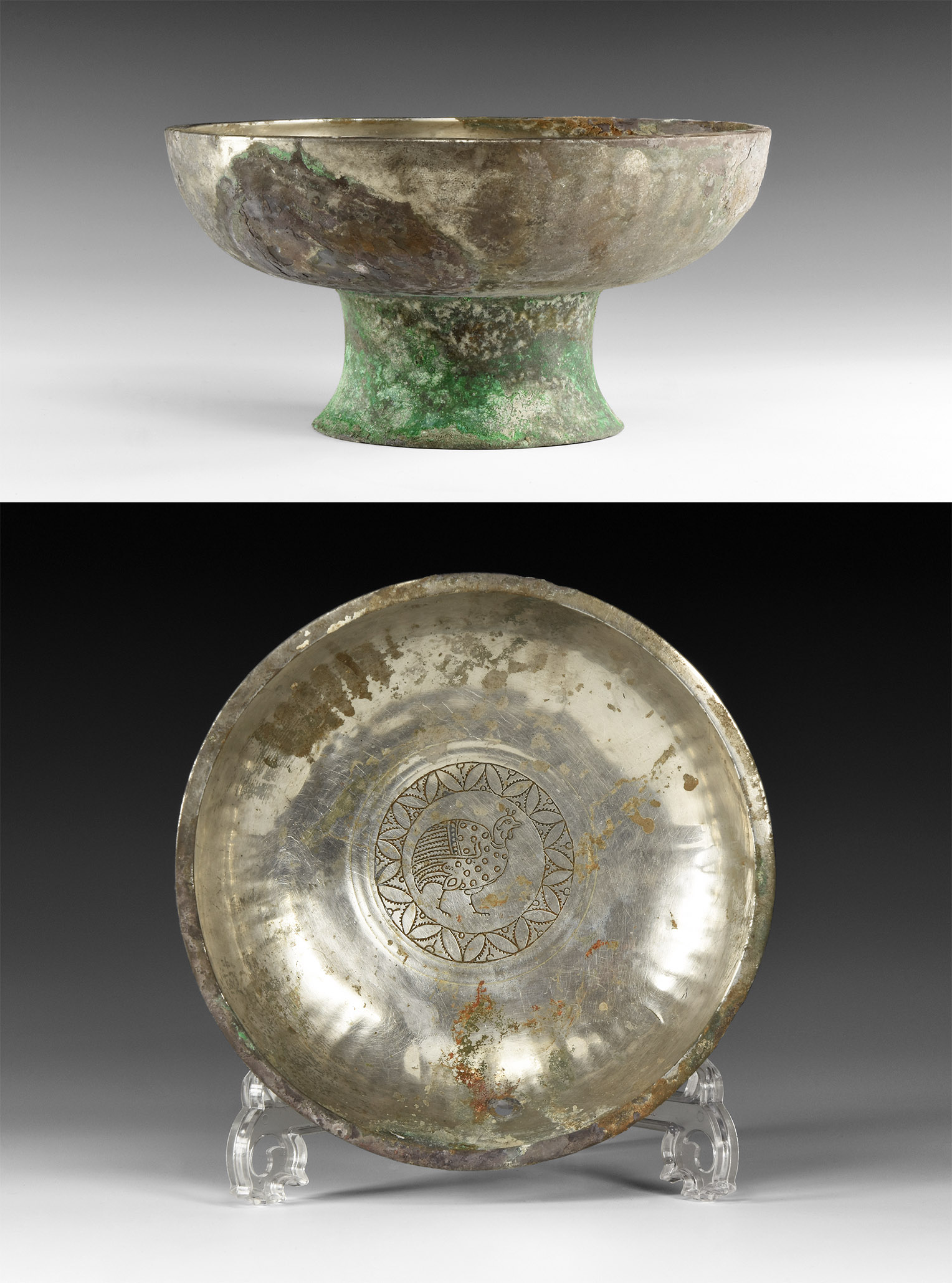Western Asiatic Sassanian Footed Bowl with Bird