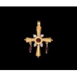 Byzantine Gold Cross Pendant with Pearls