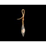 Roman Gold Earring with Glass Pendant Drop