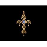 Gold Jewelled Cross Pendant with Sapphire