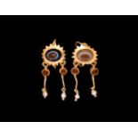 Roman Gold Jewelled Earrings with Pearl Drops