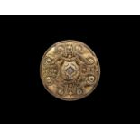 Viking Large Gilt Disc Brooch with Filigree