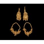 Greek Gold Filigree Earring Pair