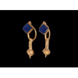 Greek Hellenistic Gold Earrings with Column Drops