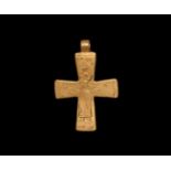 Post Medieval Gold Inscribed Cross Pendant