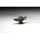 Roman Lidded Oil Lamp with Phallic Handle