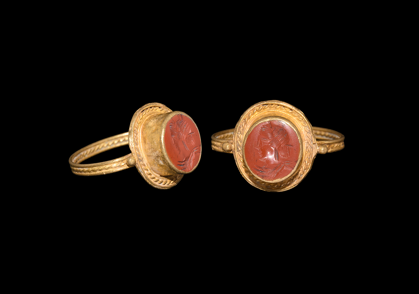 Roman Gold Ring with Male Bust Intaglio