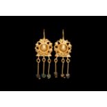 Roman Gold Sunburst Earrings with Bead Drops
