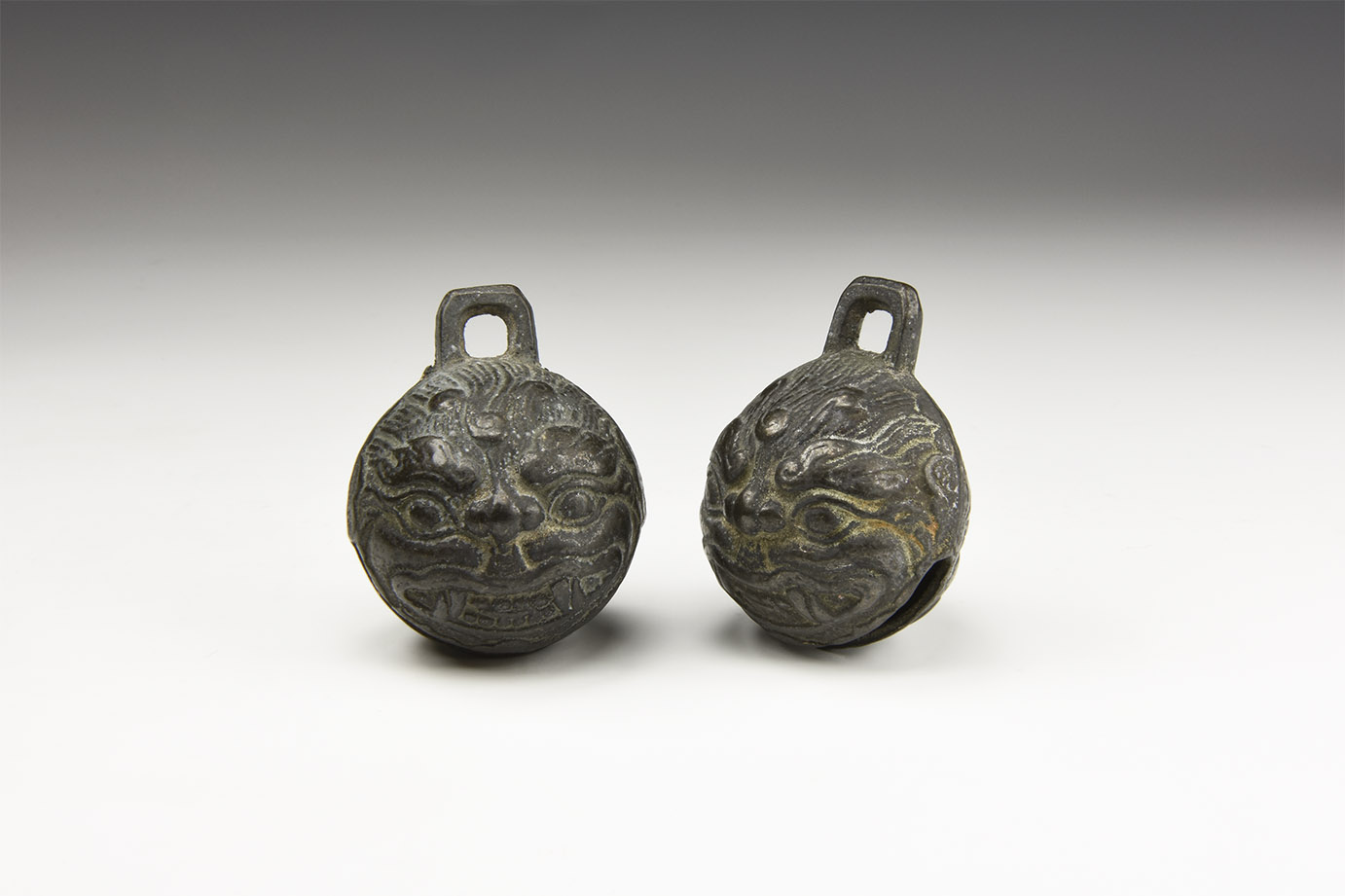 Chinese Lion Mask Bell Pair