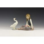 Vintage Lladro Seated Girl and Goose Figure Group