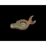 Roman Oil Lamp with Lunar Handle