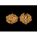 Chinese Gold Dragon Mount Pair