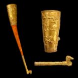 Greek Gold Rhyton with Combat Scene & Horse