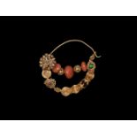 Indian Gold Nose-Ring with Coral and Pearls