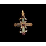 Byzantine Gold Jewelled Cross with Pearls