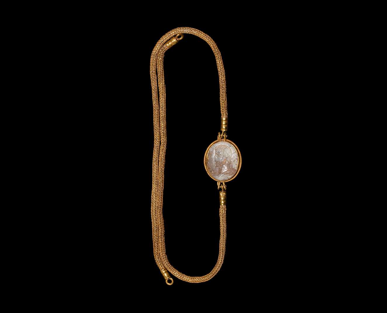 Greek Gold Necklace with Portrait Intaglio