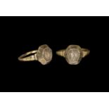 Medieval Gold Decorated Ring with Bird Intaglio