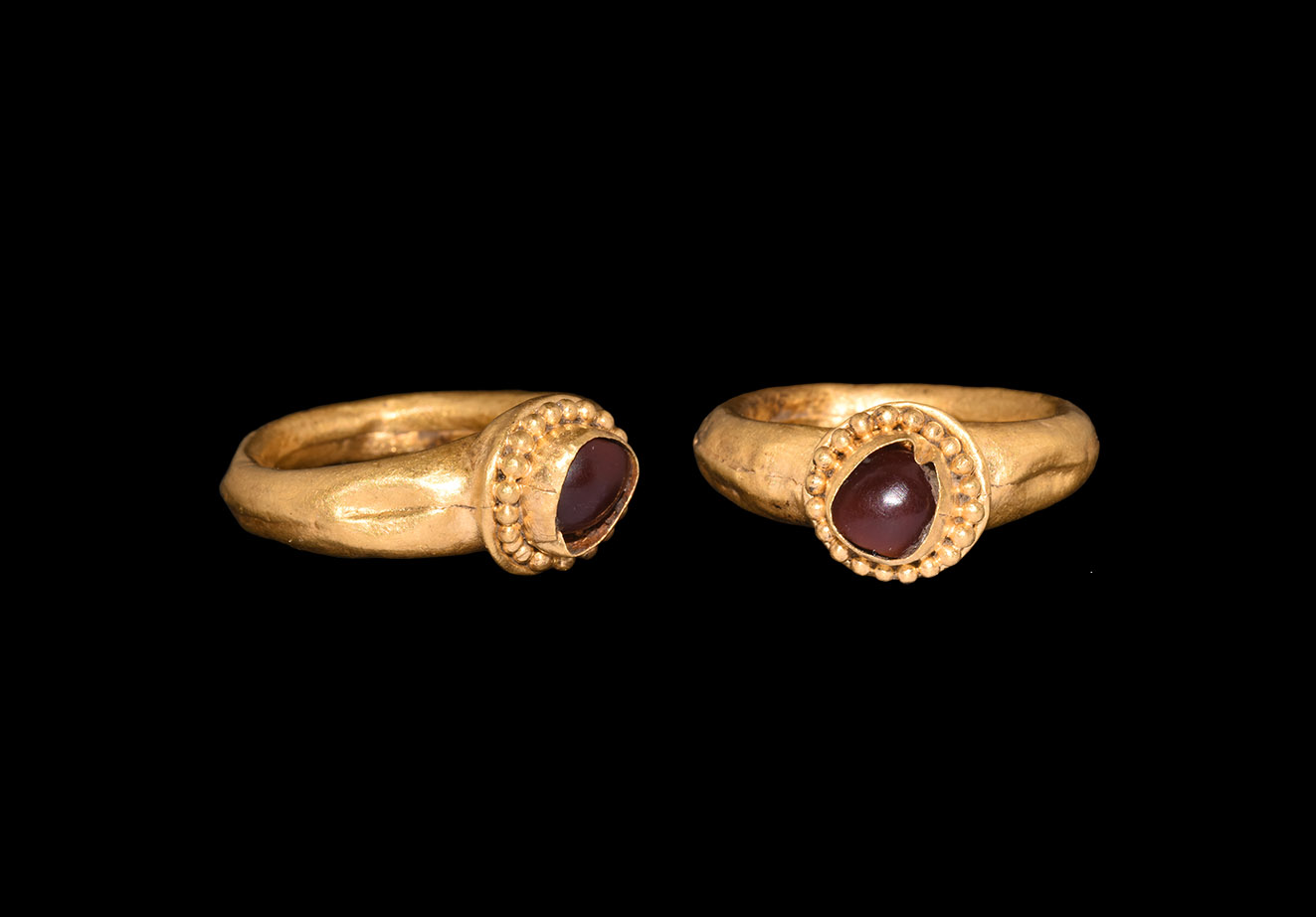 Greek Gold Ring with Garnet Cabochon