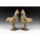 Chinese Tang Cockerel Statue Pair