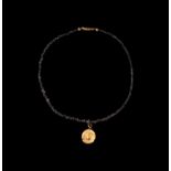 Greek Necklace with Gold Repoussé Pendant
