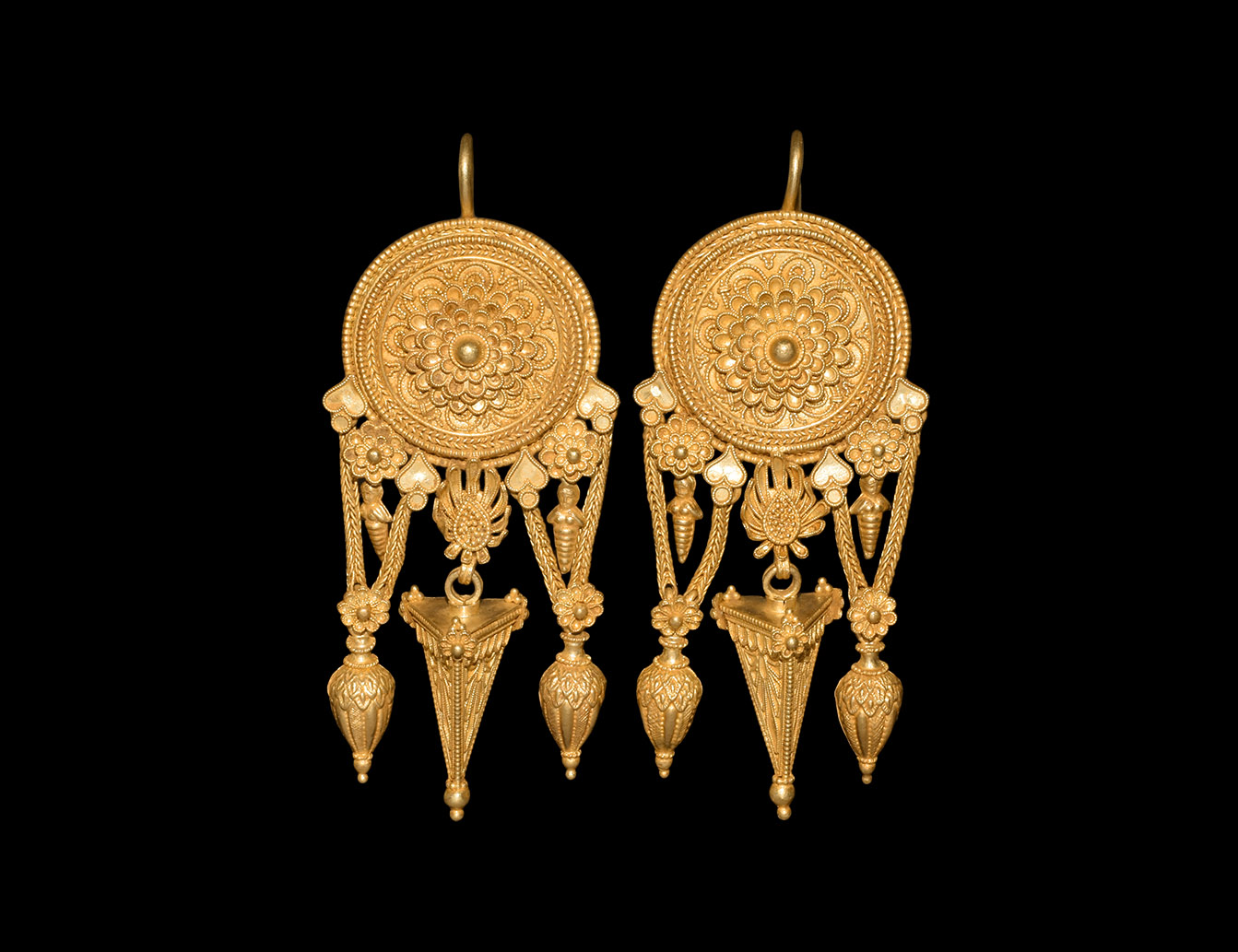 Greek Elaborate Gold Earring Pair