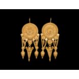 Greek Elaborate Gold Earring Pair
