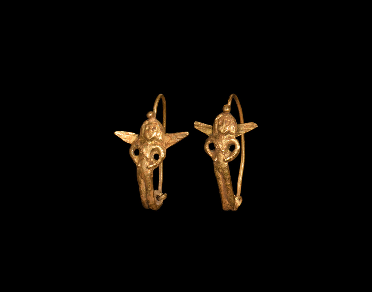 Greek Gold Eros Earring Pair