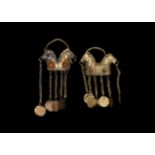 Eastern Greek Gold Double Horse Earrings