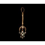 Byzantine Gold Earring with Cross and Pearls