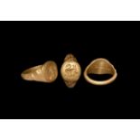 Medieval Gold 'Be Loyal' Signet Ring with Swan