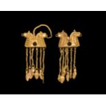 Eastern Greek Gold Double Horse Earrings