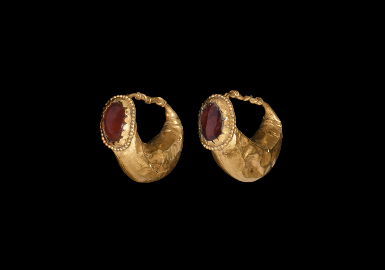 Greek Gold Earrings with Garnets