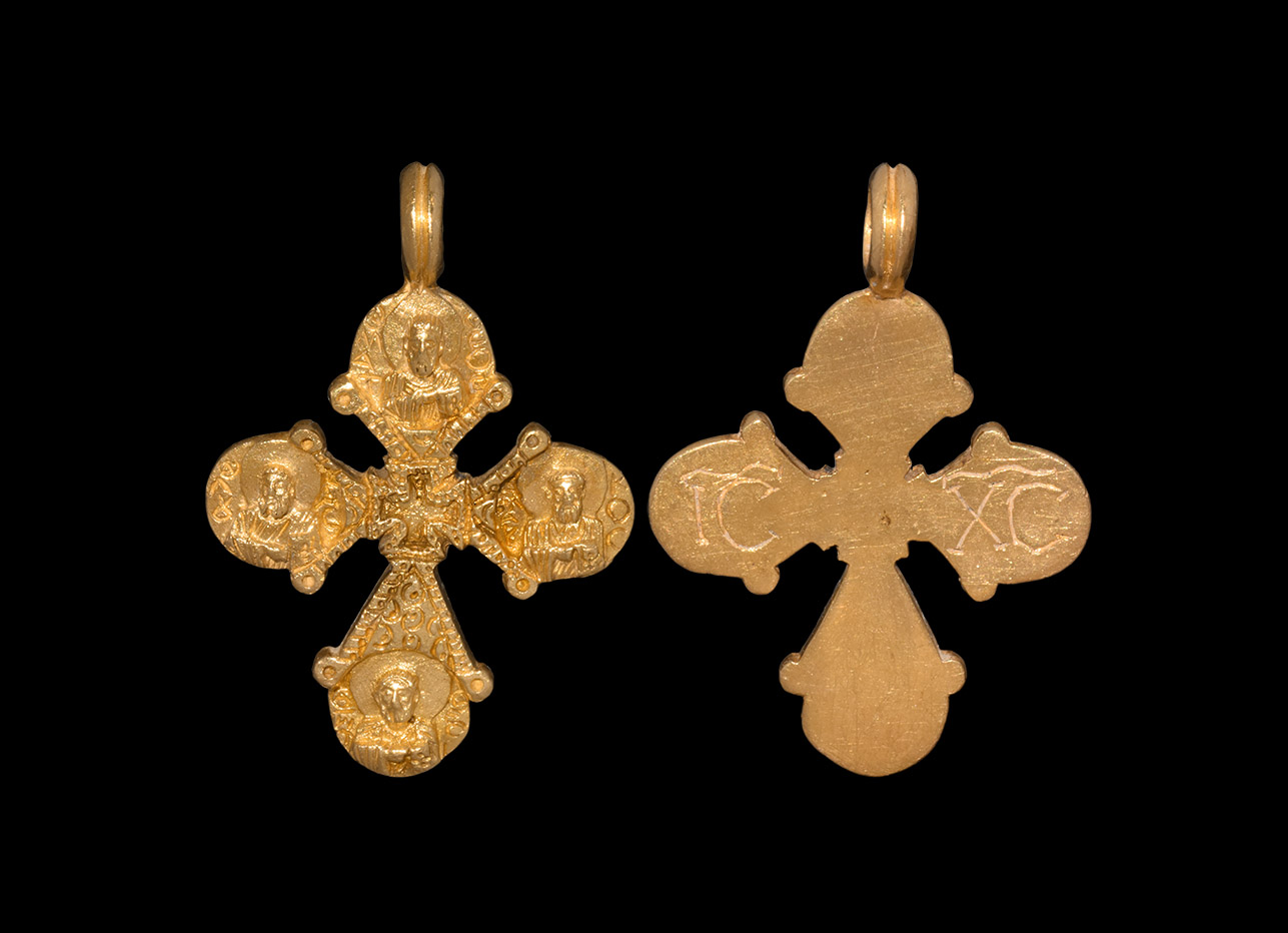 Byzantine Gold Cross with Saints