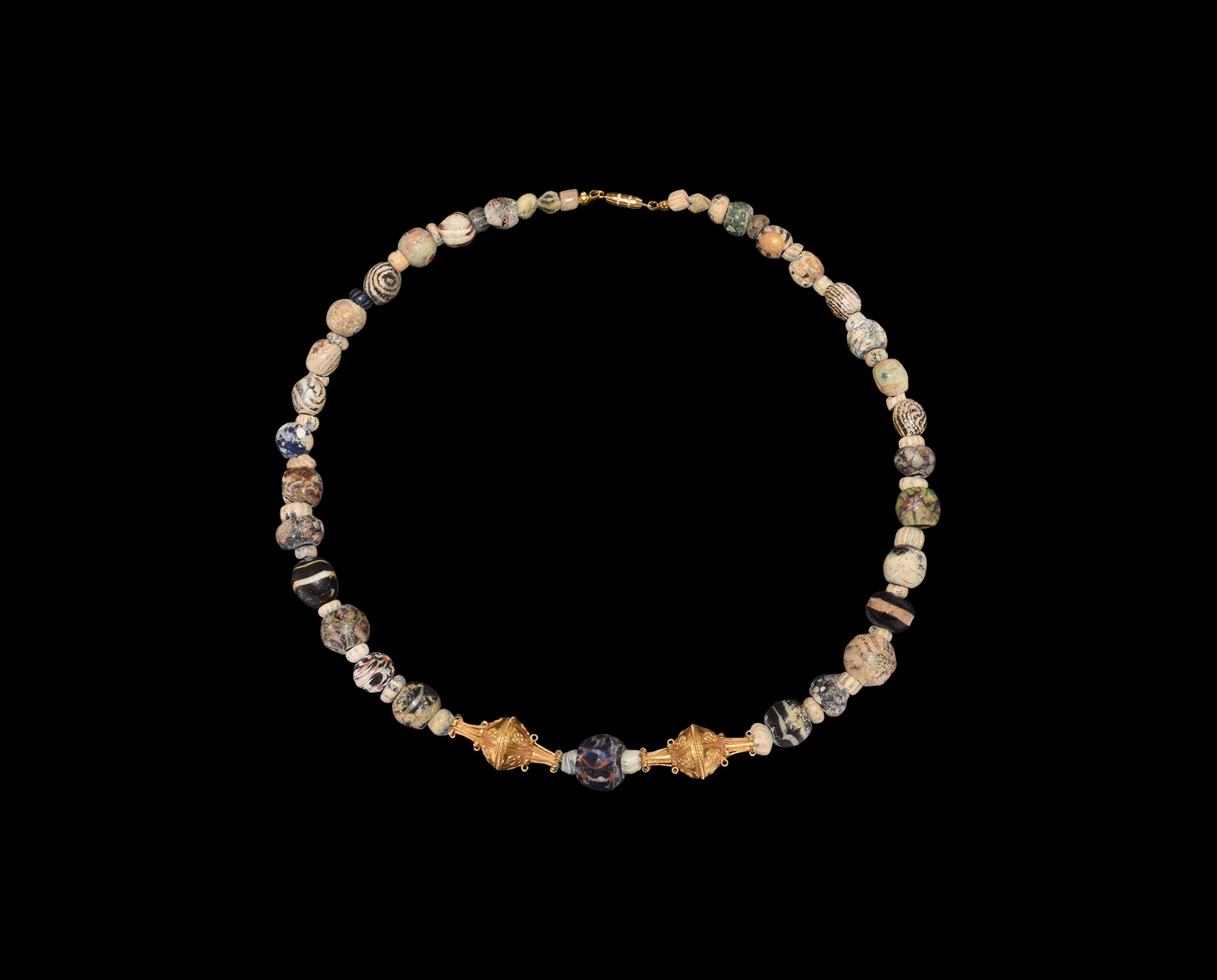 Greek Mosaic Bead Necklace with Gold Spacers