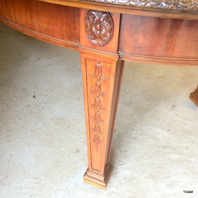 Warring and Gillows mahogany extending dining table on tapered legs with brass casters, carved - Image 2 of 10